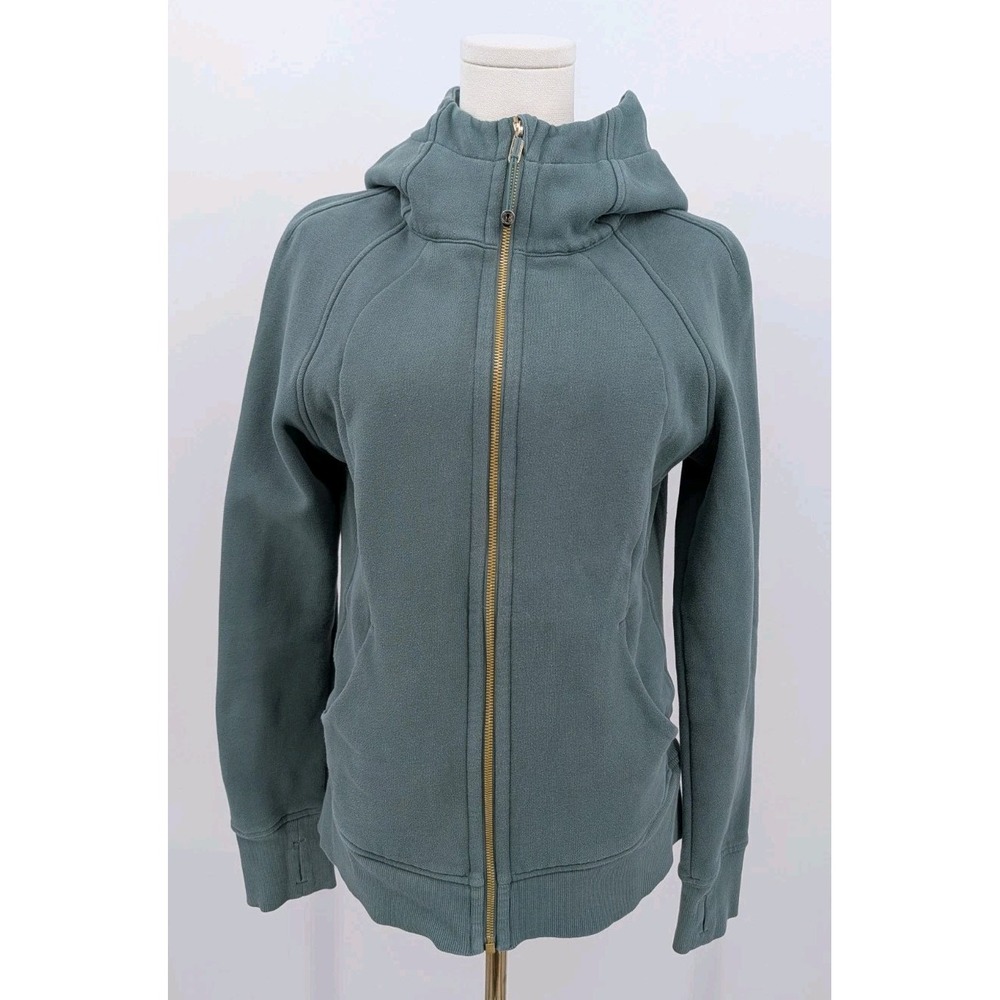 Lululemon Scuba Full Zip Green Hoodie Women's Size 10 Gold Detail